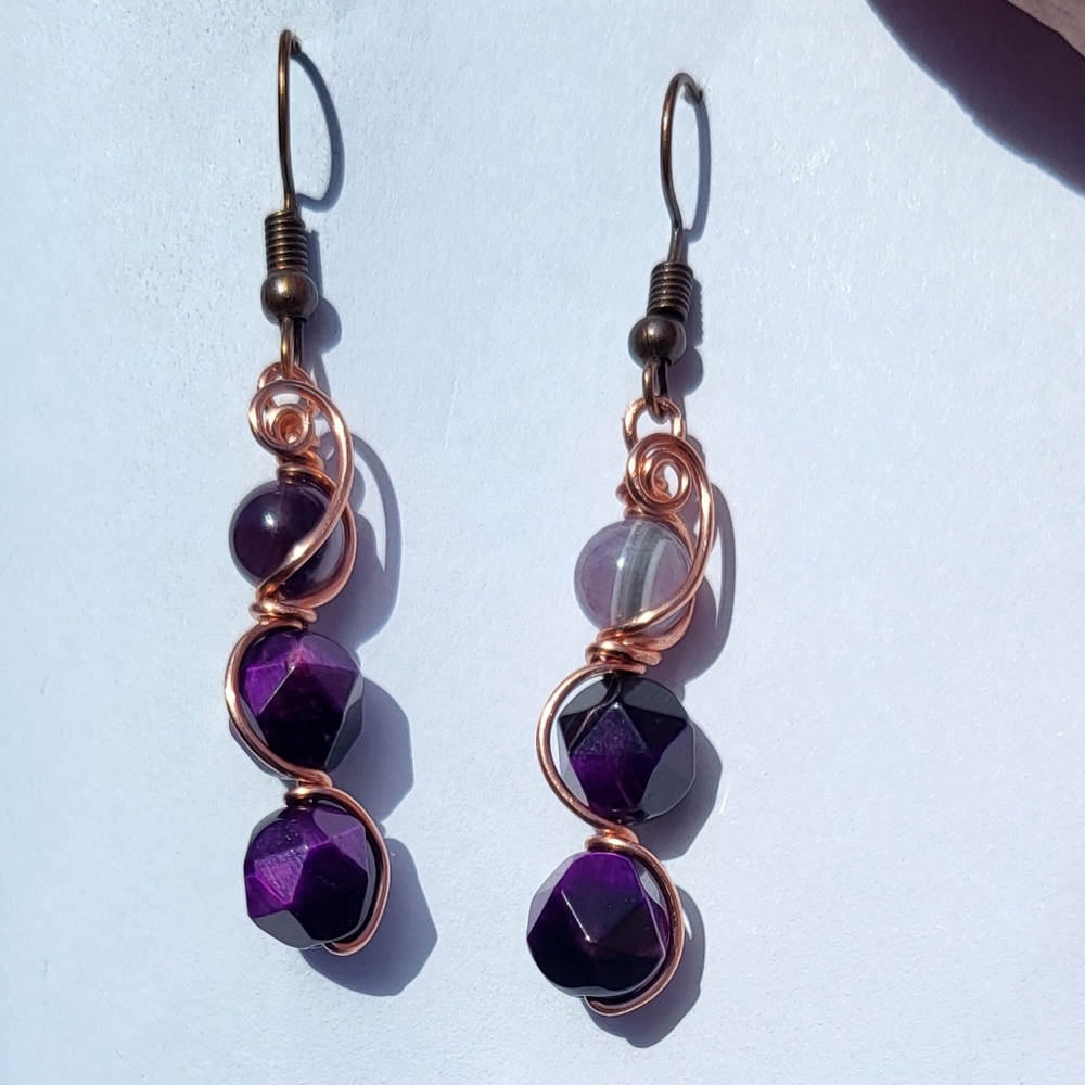 Amethyst & Purple Enhanced Tigers Eye Earrings